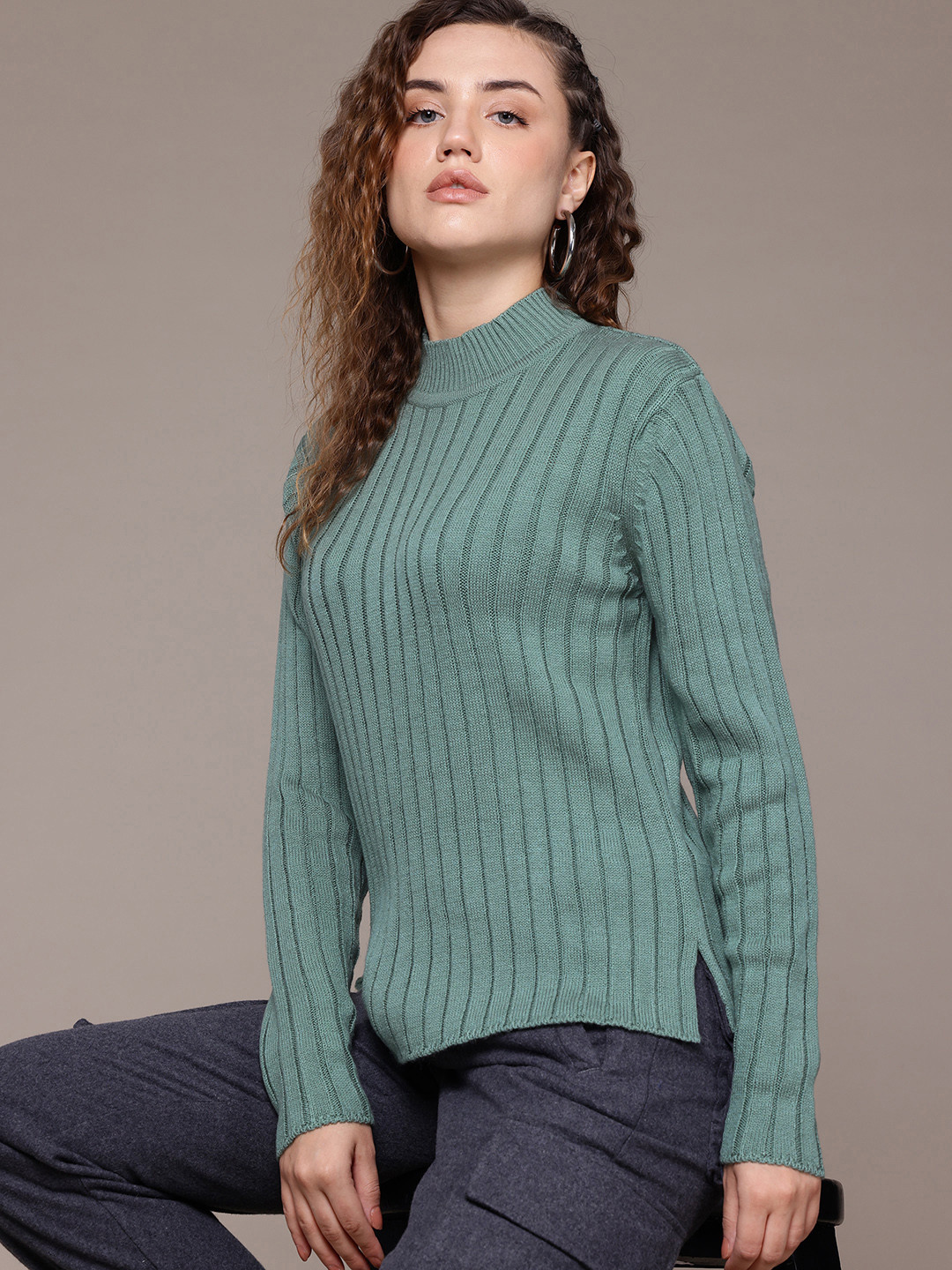 

Roadster Women Acrylic Ribbed Pullover, Green