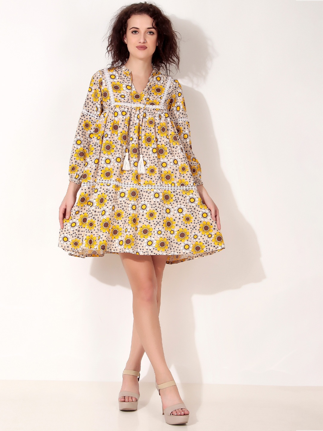 

Seryeon Women Floral Print Fit & Flare Mini Dress, Yellow