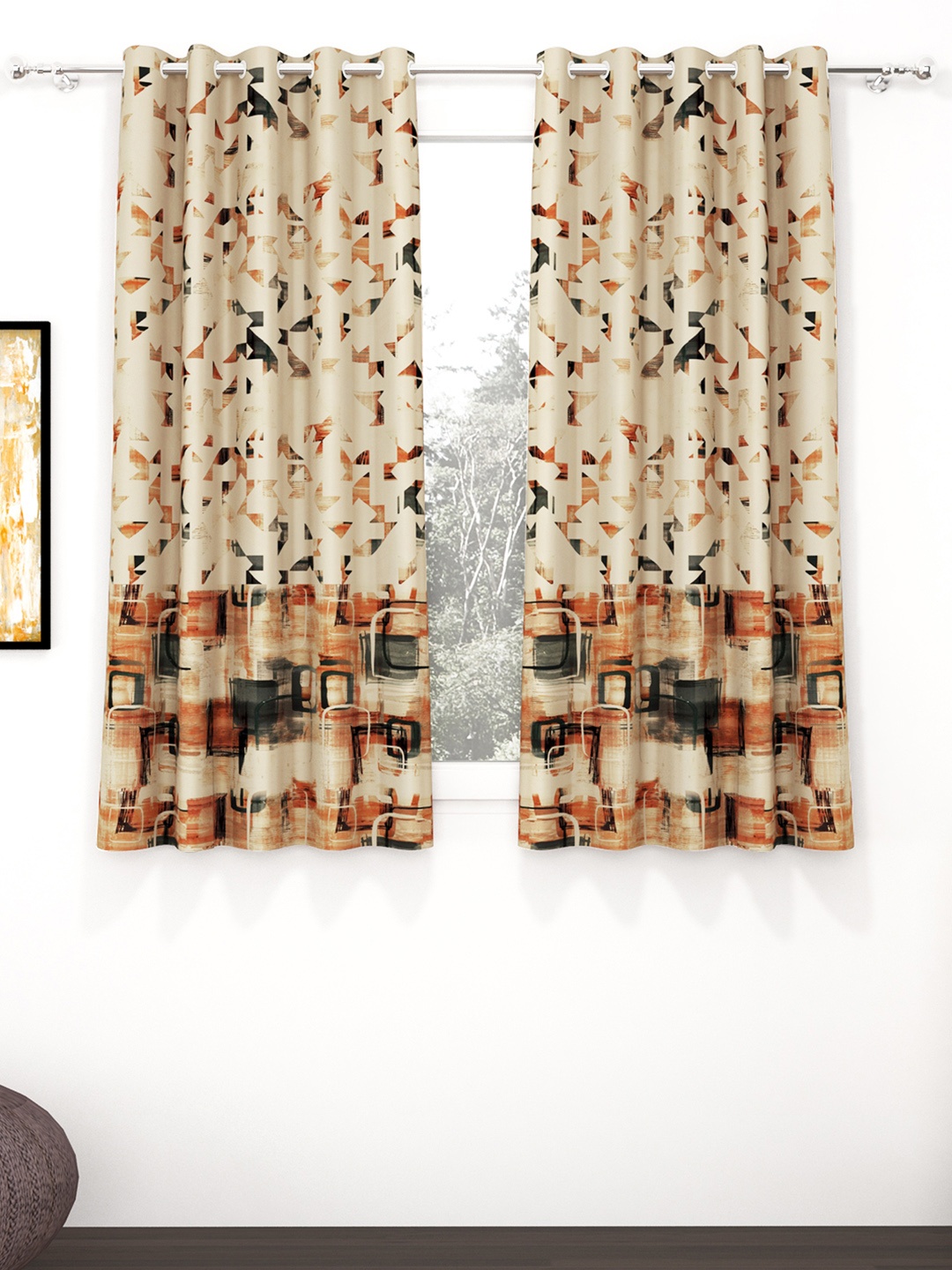 

Story@home Beige 2 Pieces Printed Room Darkening Window Curtain