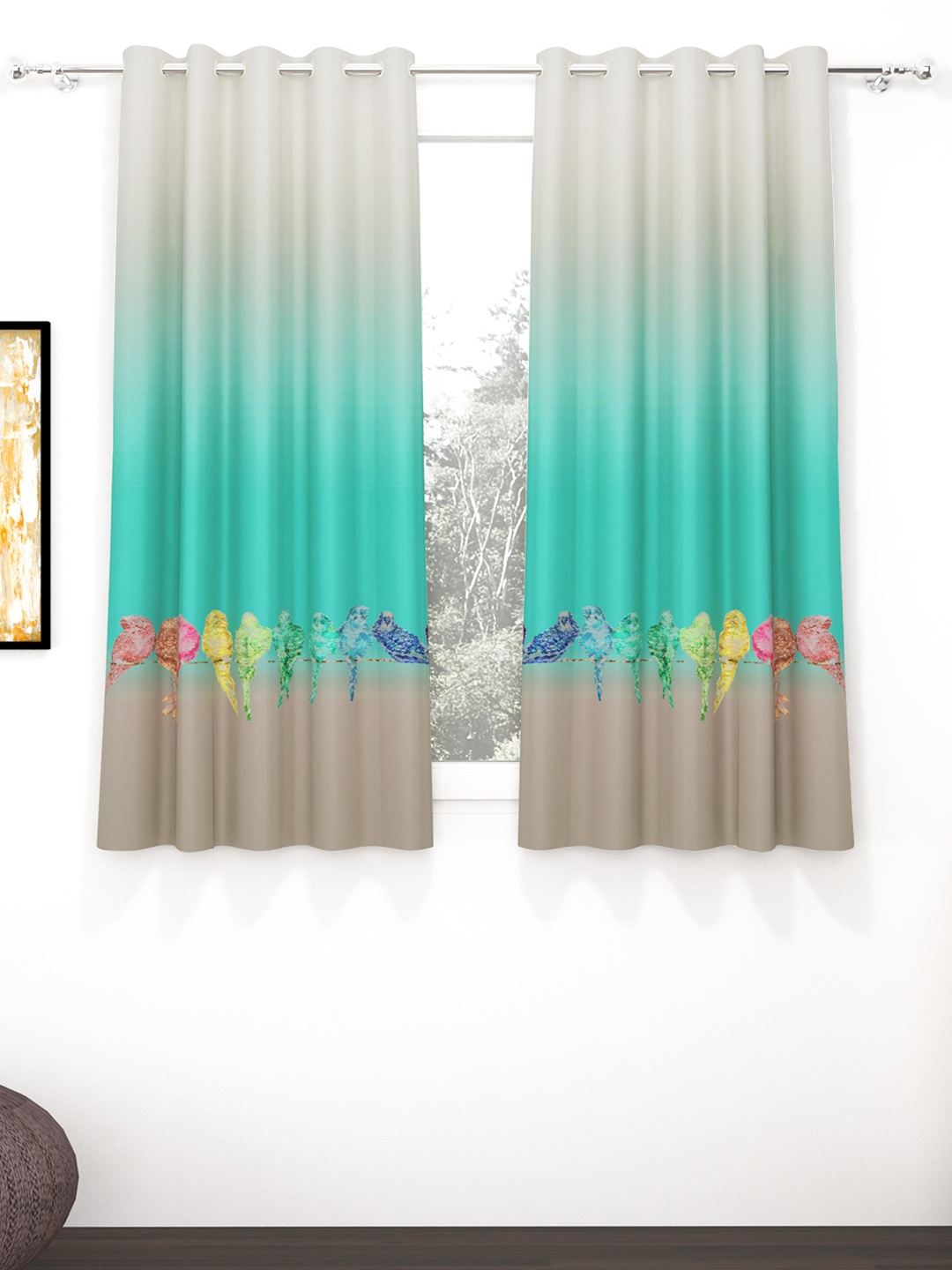 

Story@home Beige & Teal Blue 2 Pieces Room Darkening Window Curtain