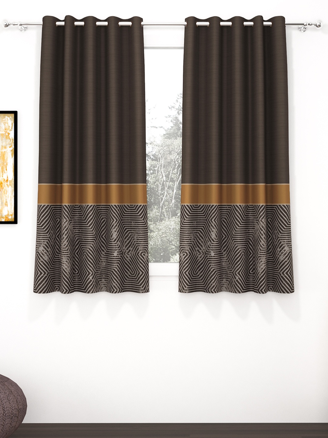 

Story@home Brown & Yellow 2 Pieces Geometric Printed Room Darkening Window Curtain
