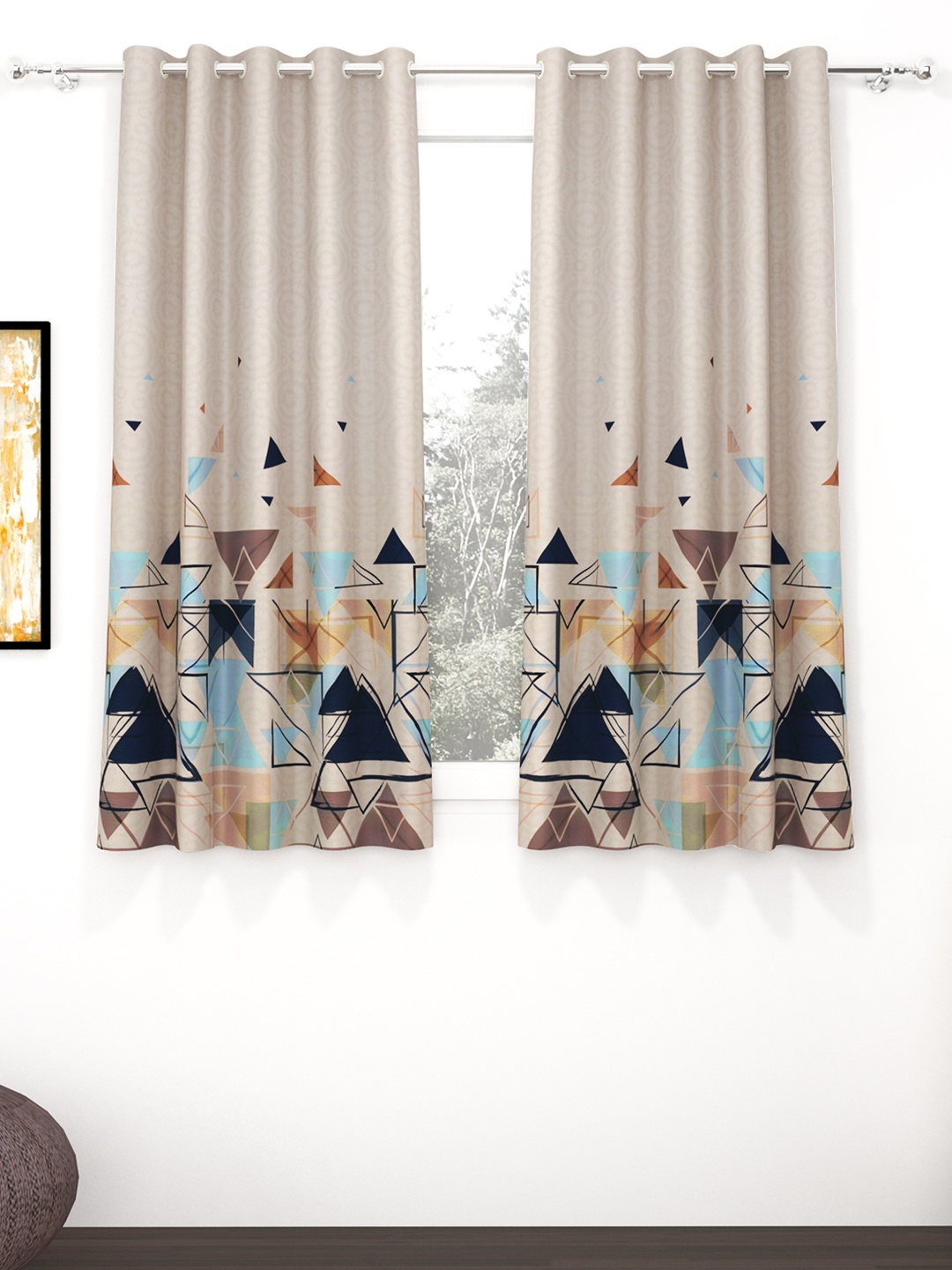 

Story@home Cream & Blue 2 Pieces Room Darkening Window Curtain