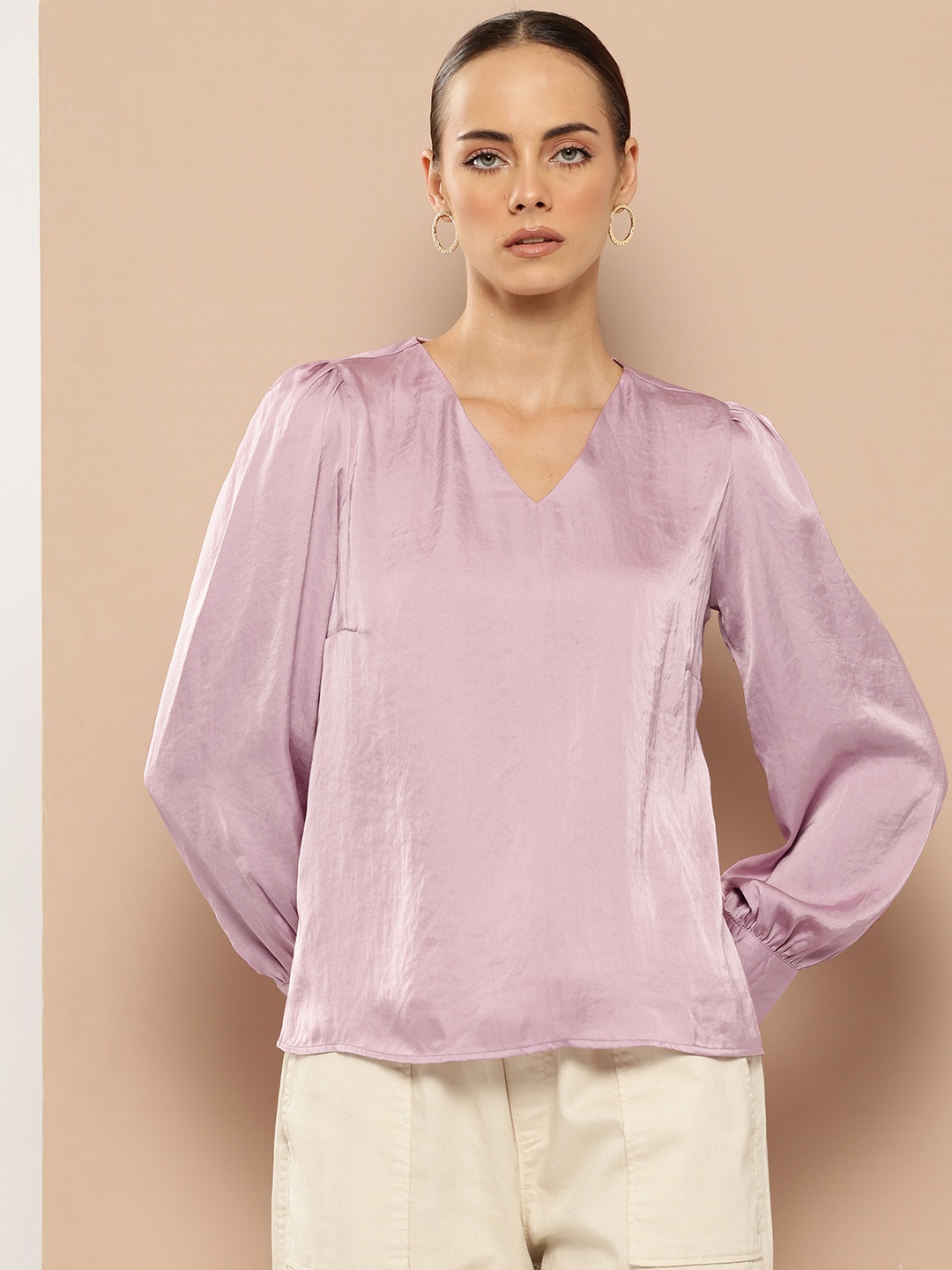 

her by invictus Relaxed Fit Solid Top, Lavender