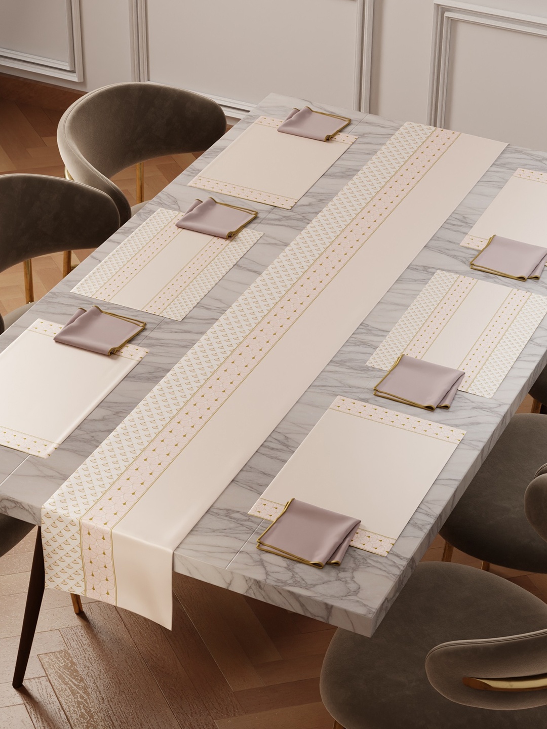 

Stoa Paris Versailles Ivory Banquet Cream 13 Pcs Geometric Printed Table Linen Set