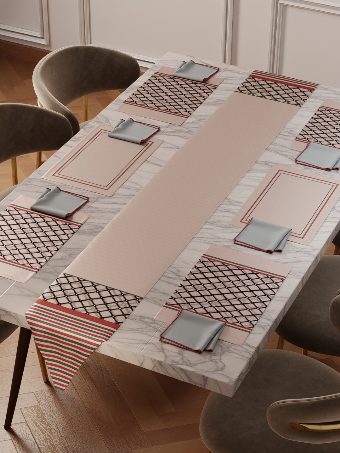 

Stoa Paris Versailles Rosewood Revelry Beige 13 Pieces Printed 6 Seater Table Linen Set