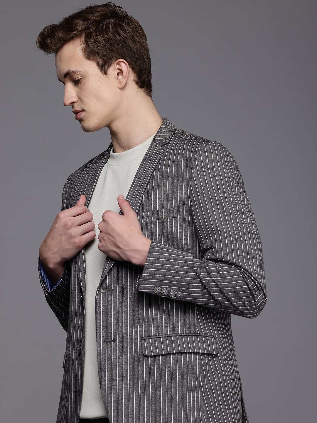 

Louis Philippe Sport Super Slim Fit Notched Lapel Collar Single Breasted Casual Blazer, Charcoal