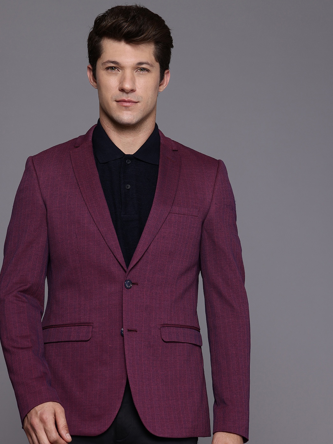 

Louis Philippe Sport Super Slim Fit Self Design Single-Breasted Blazer, Pink