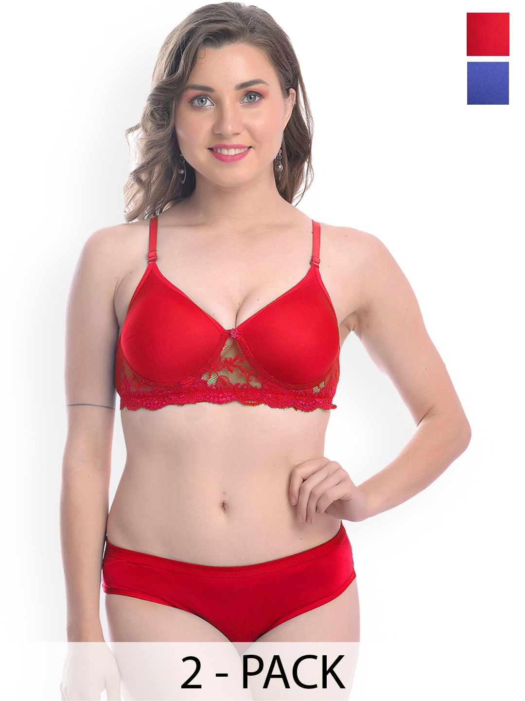 

AROUSY Pack Of 2 Lightly Padded Lingerie Set, Red