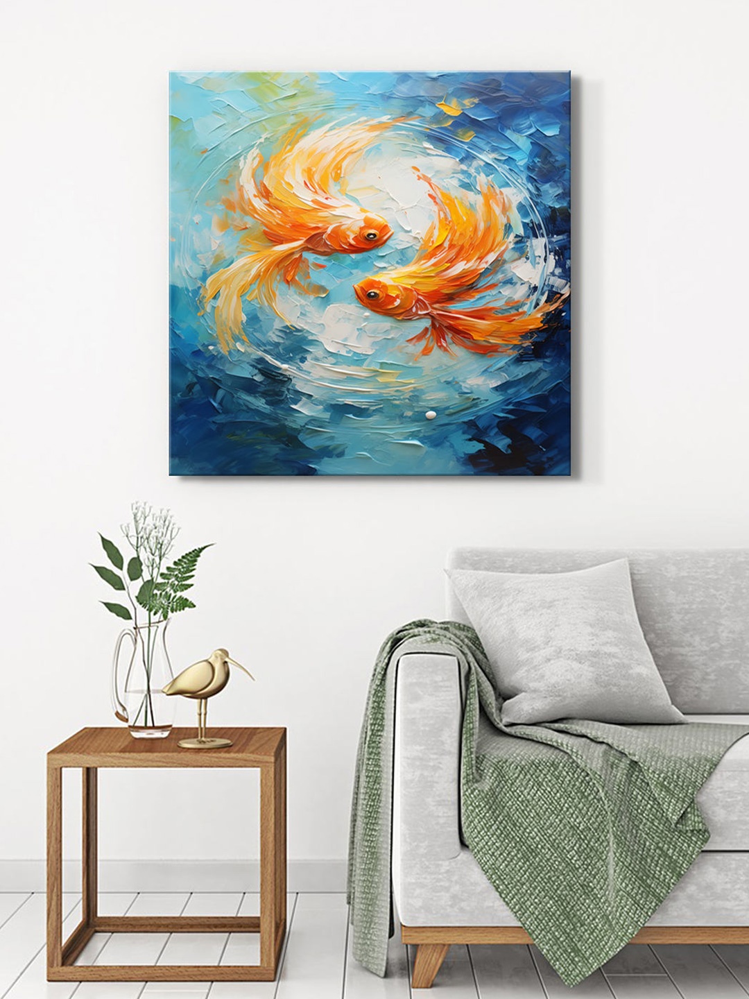 

999Store Blue & Orange Canvas Abstract Wall Painting