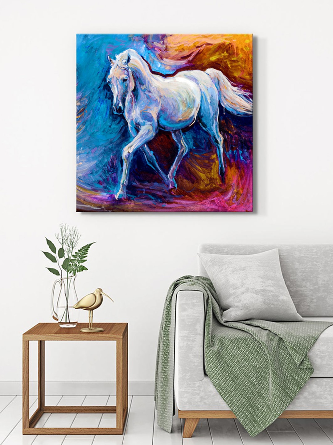 

999Store Blue & Orange Canvas Galloping Horse Canvas Wall Art