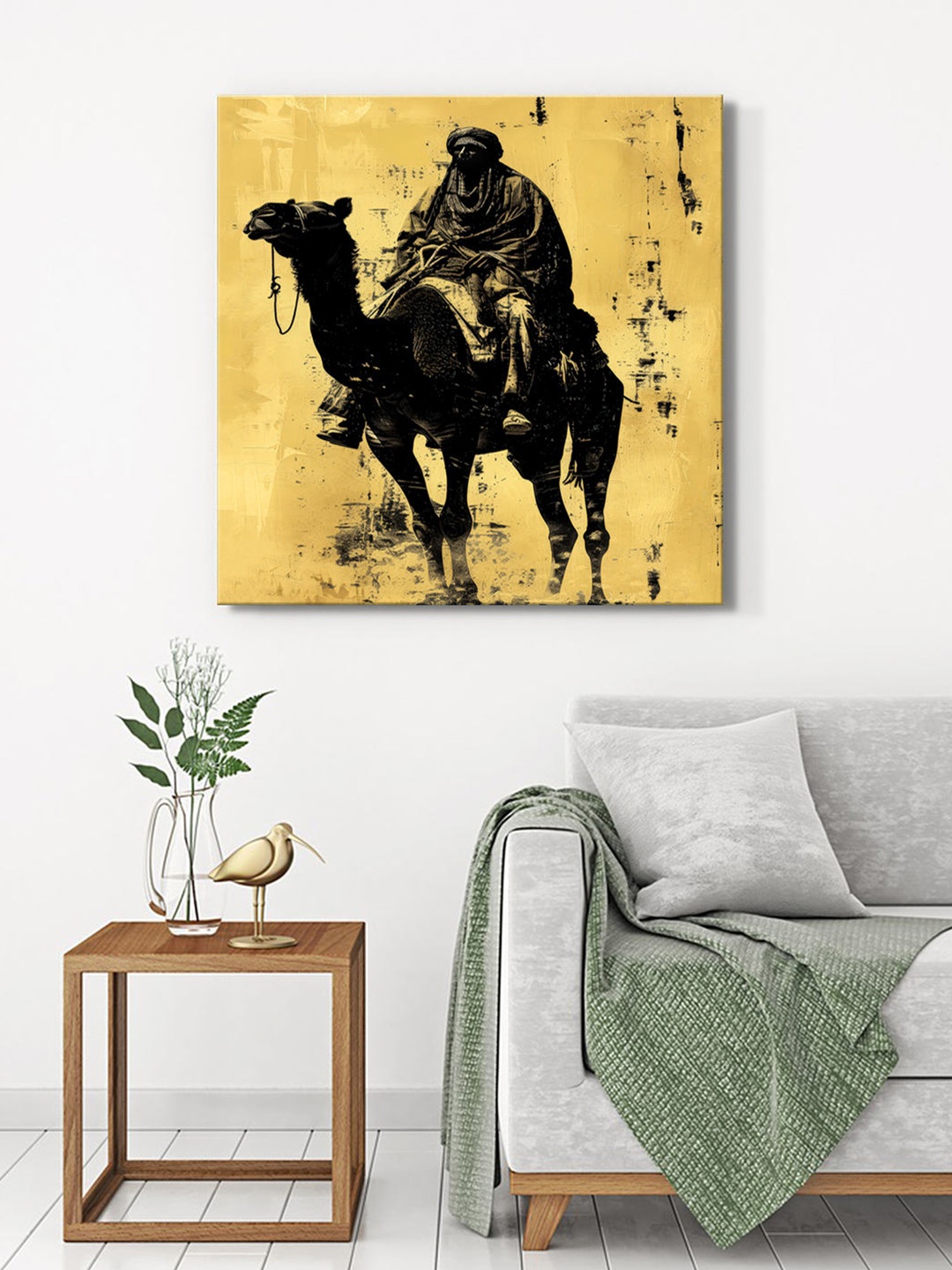 

999Store Gold-Toned & Black Camel Rider Canvas Wall Art