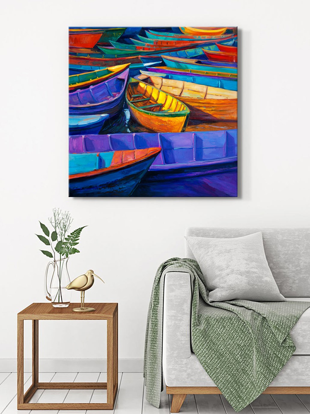 

999Store Blue & Purple Docked Boats Canvas Wall Art