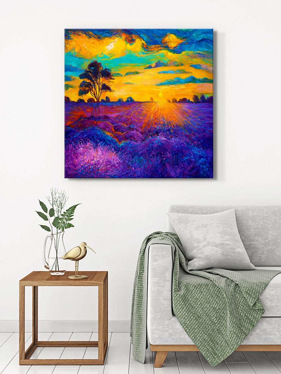 

999Store Blue & Orange Canvas Abstract Wall Painting