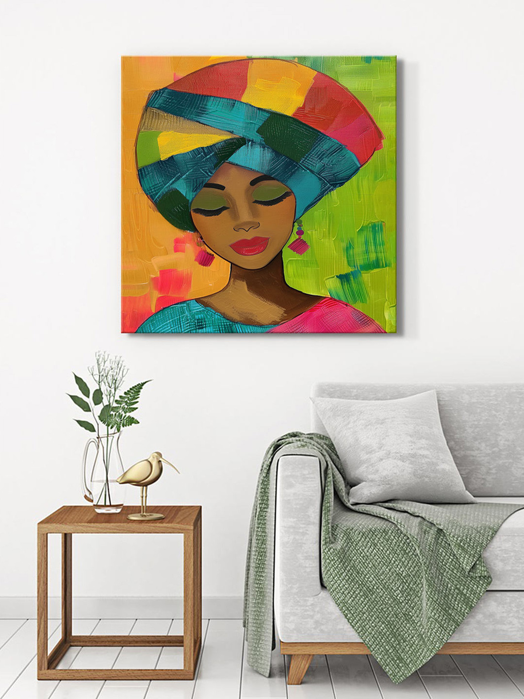 

999Store Green & Pink Colorful Portrait Canvas Wall Art