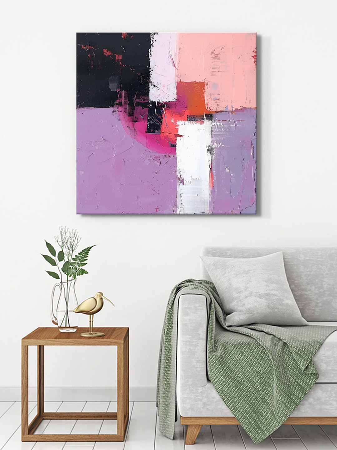 

999Store Purple & White Canvas Abstract Wall Painting