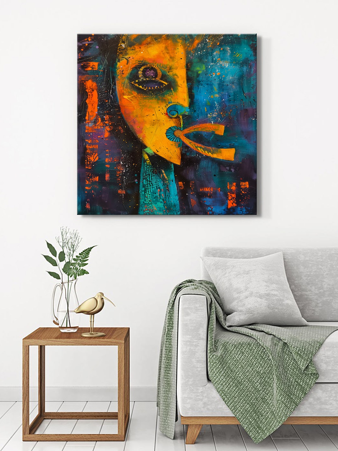 

999Store Orange & Blue Canvas Abstract Wall Painting