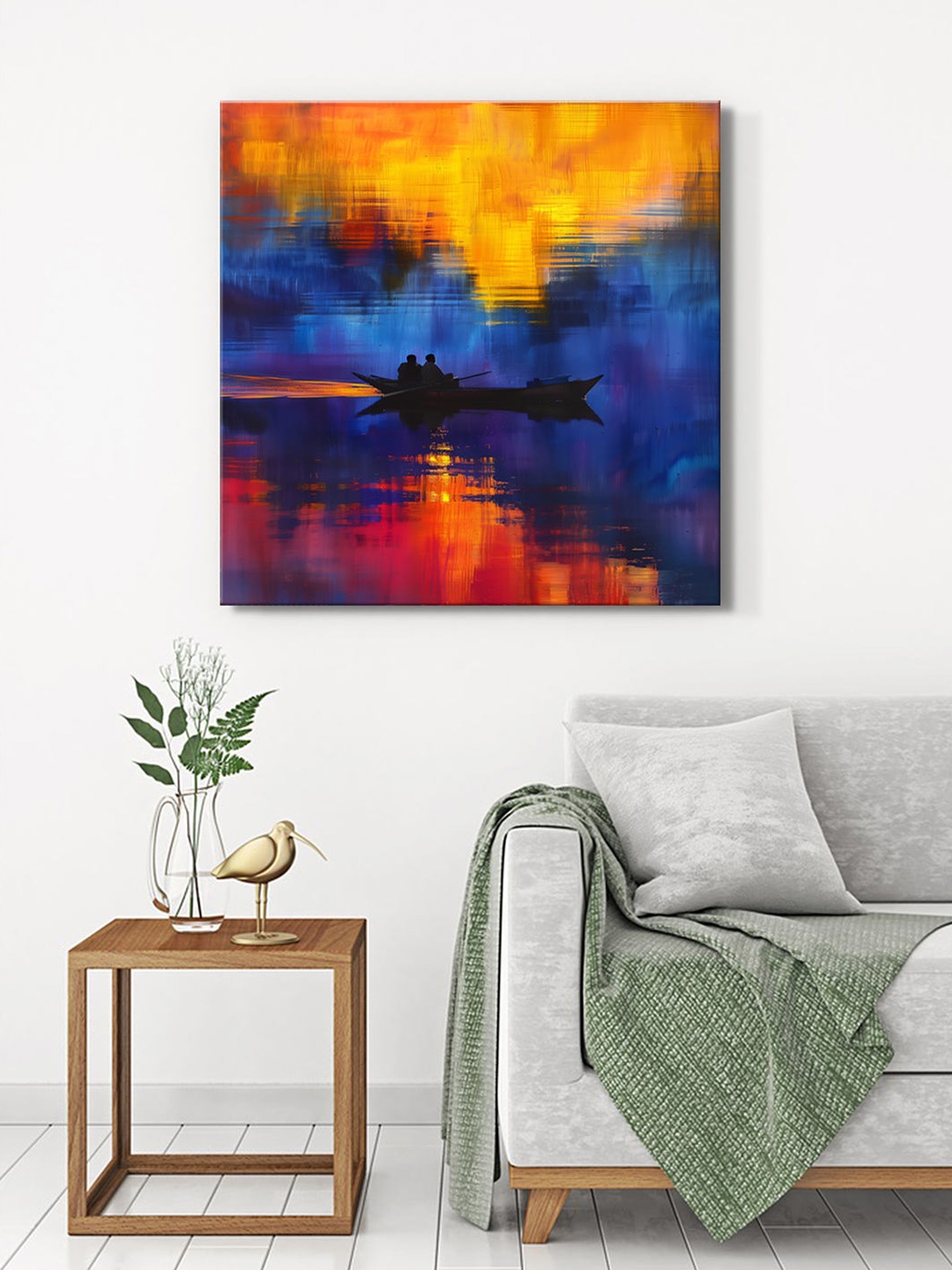 

999Store Blue & Black Canvas Abstract Wall Painting