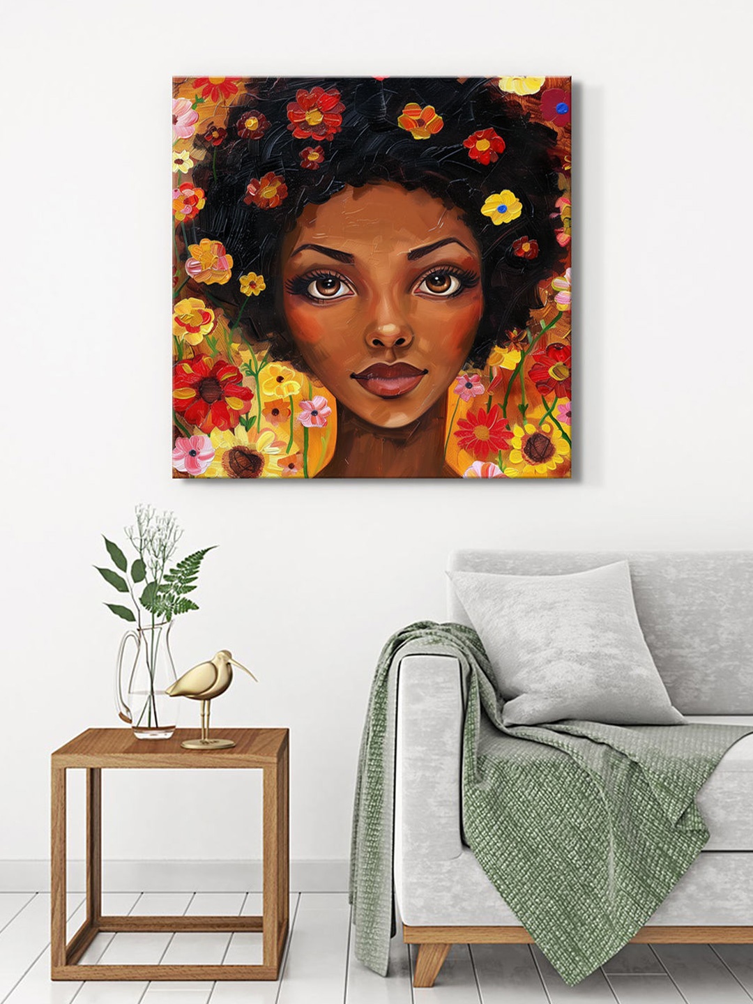 

999Store Black & Yellow Whimsical African Woman Canvas Wall Art
