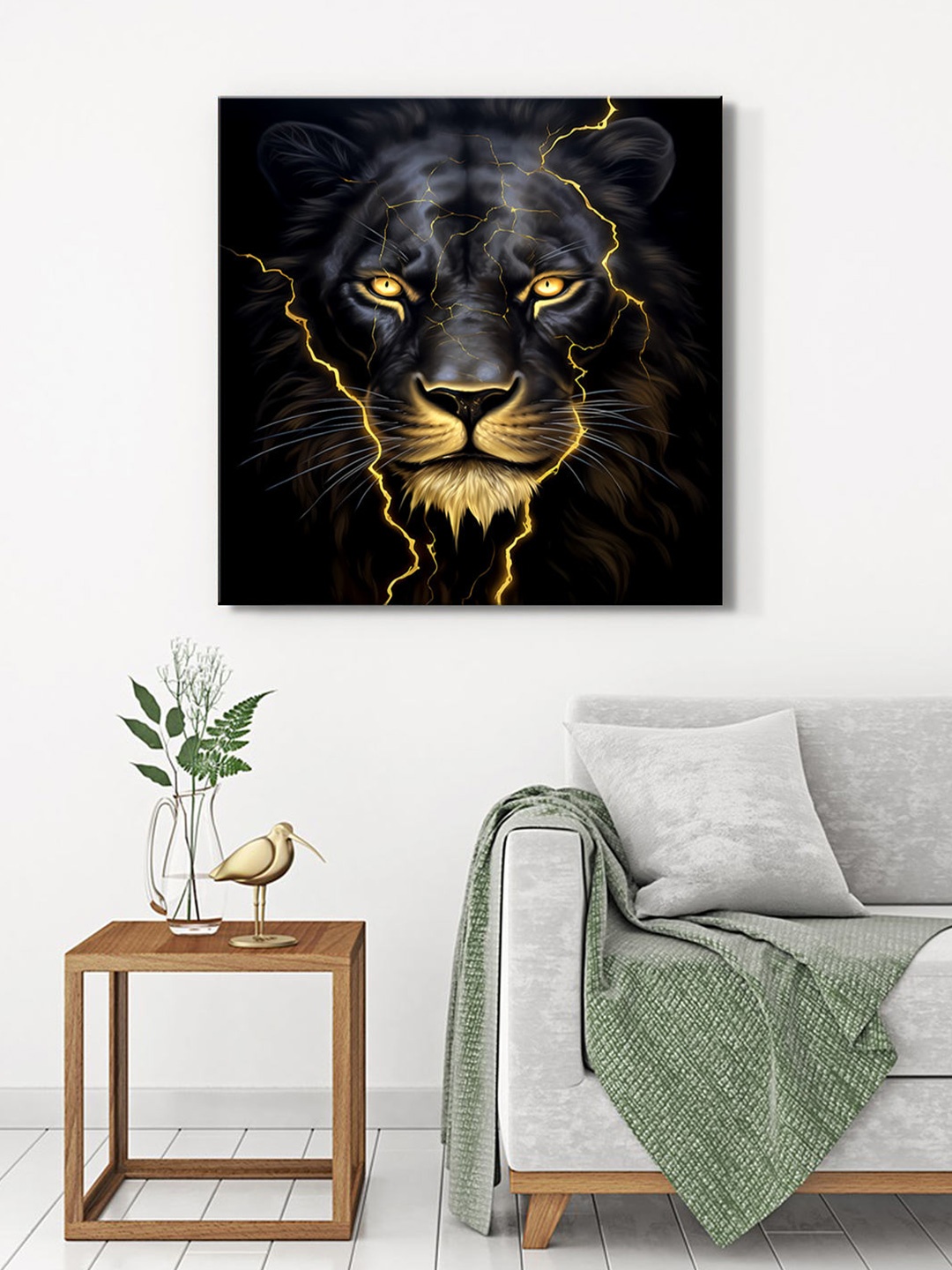 

999Store Black & Gold-Toned Lion Painting Canvas Wall Art