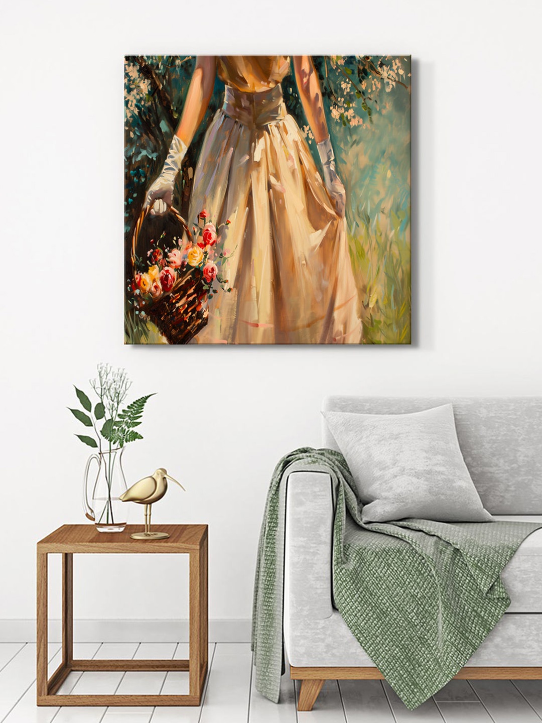 

999Store Off White & Green Canvas Abstract Wall Painting