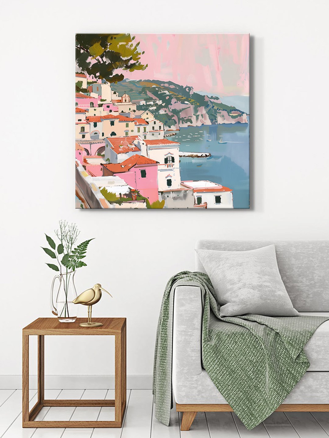 

999Store Pink & Blue Canvas Abstract Wall Painting