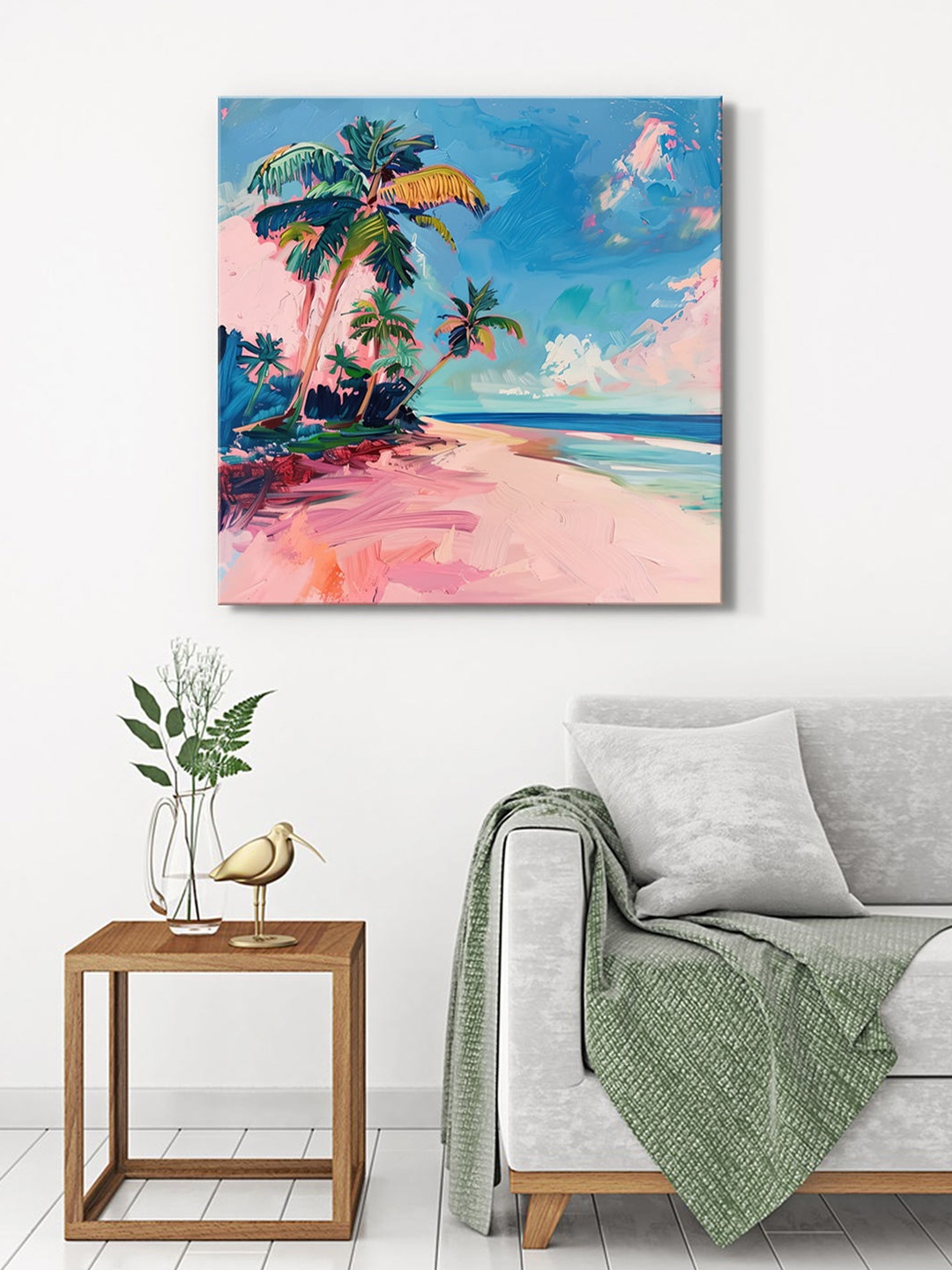 

999Store Pink & Blue Tropical Beach Scene Canvas Wall Art