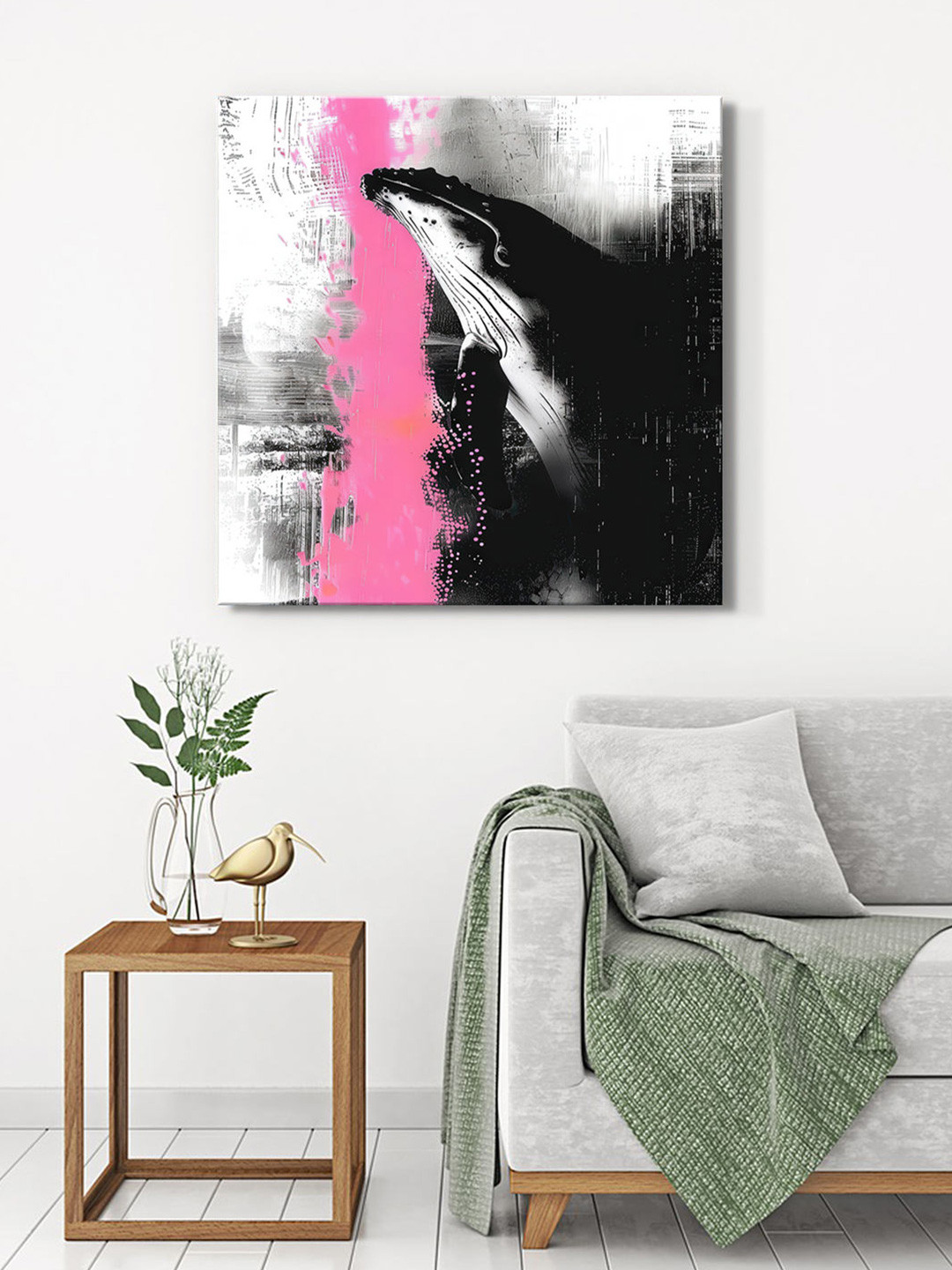 

999Store Grey & Pink Whale Canvas Wall Art