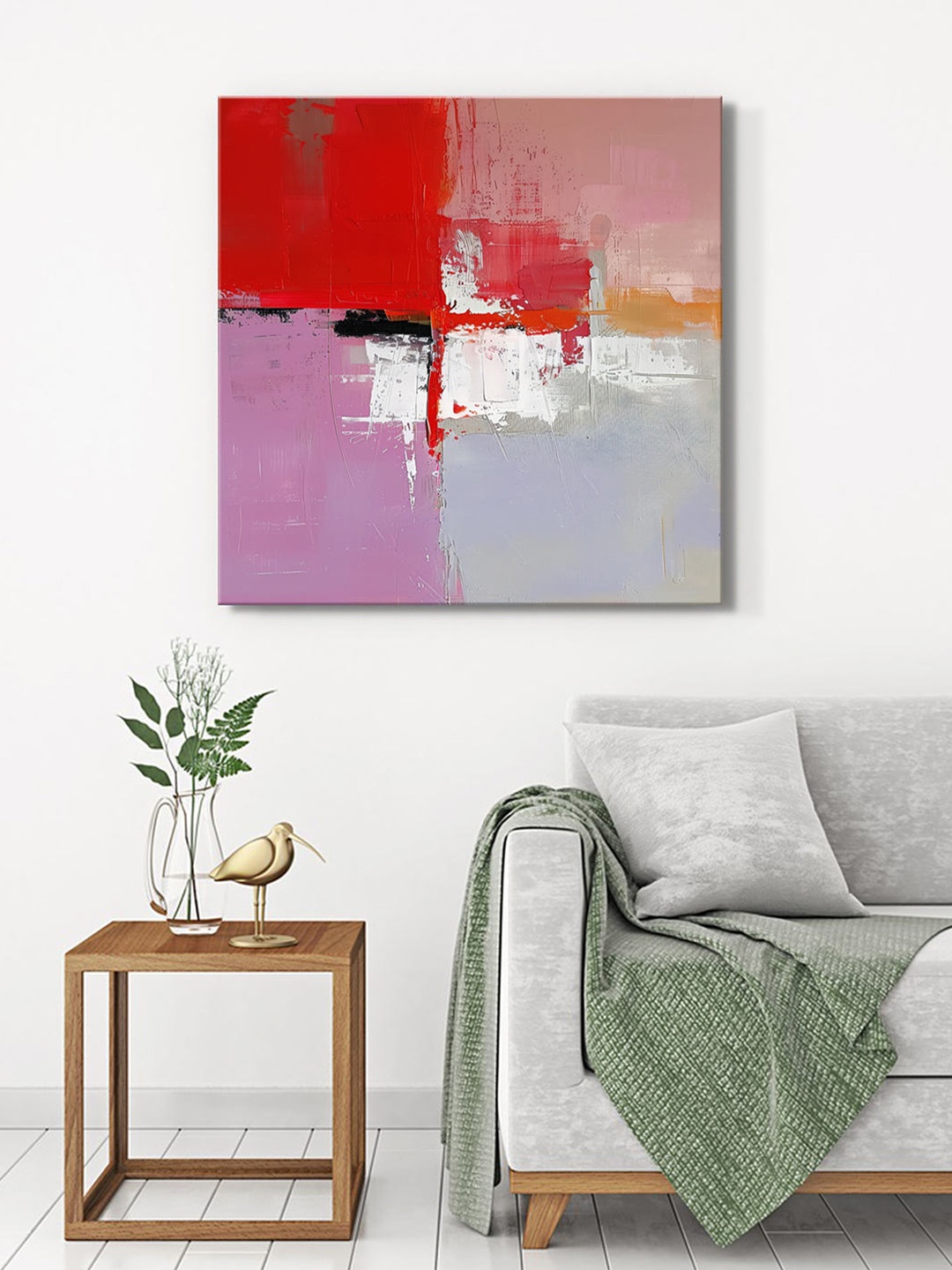 

999Store Grey & Red Canvas Abstract Wall Painting