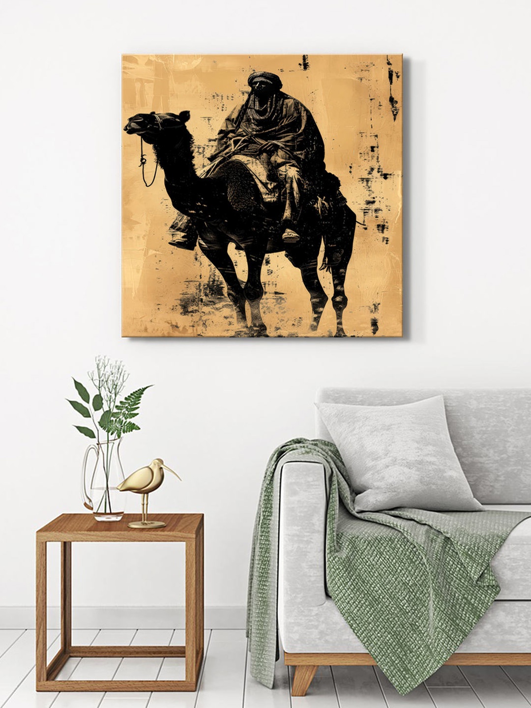 

999Store Gold-Toned & Black Canvas Abstract Wall Painting