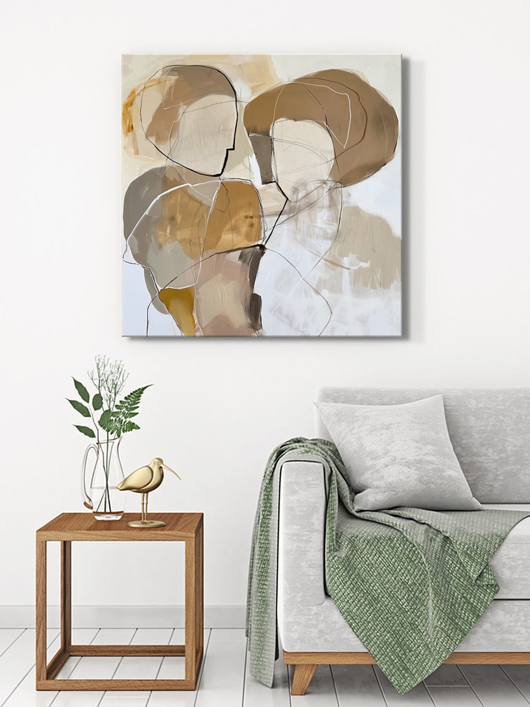 

999Store Grey & Beige Canvas Abstract Wall Painting