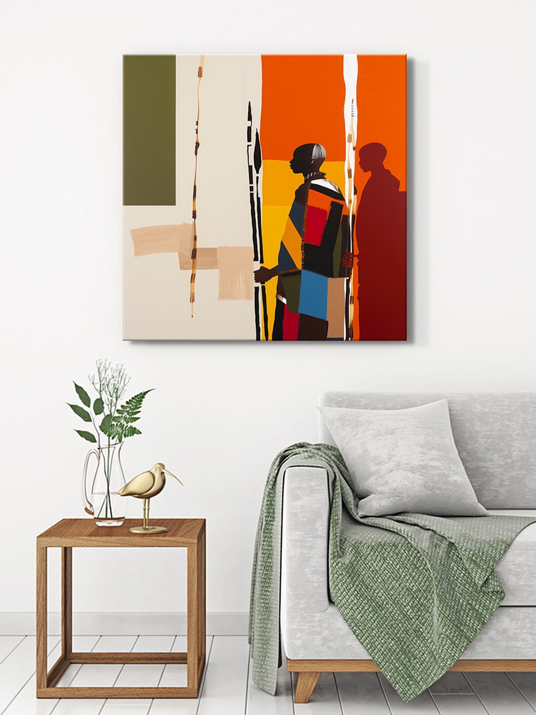 

999Store Orange & Blue Canvas Abstract Wall Painting