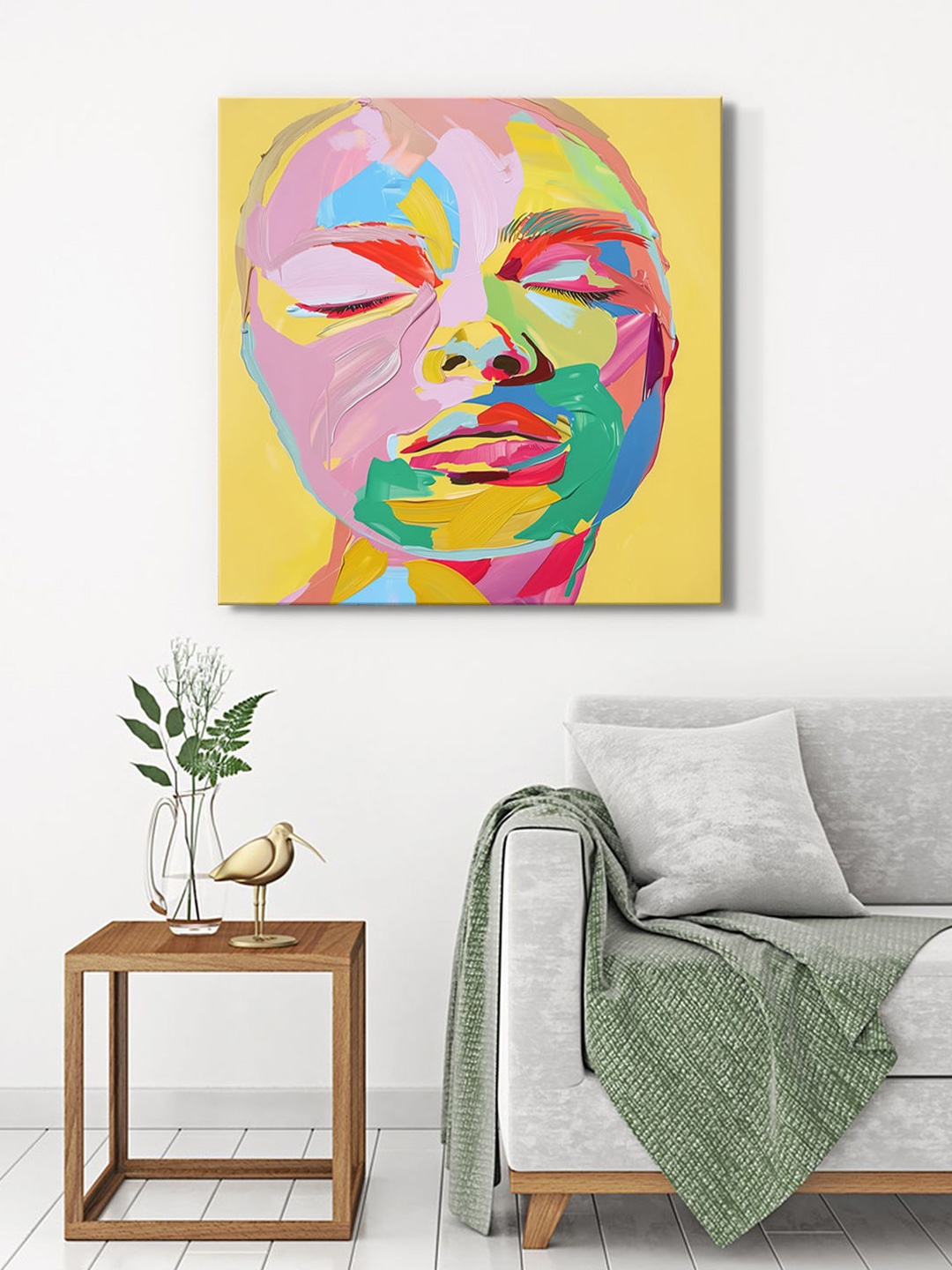 

999Store Yellow & Pink Canvas Abstract Wall Painting