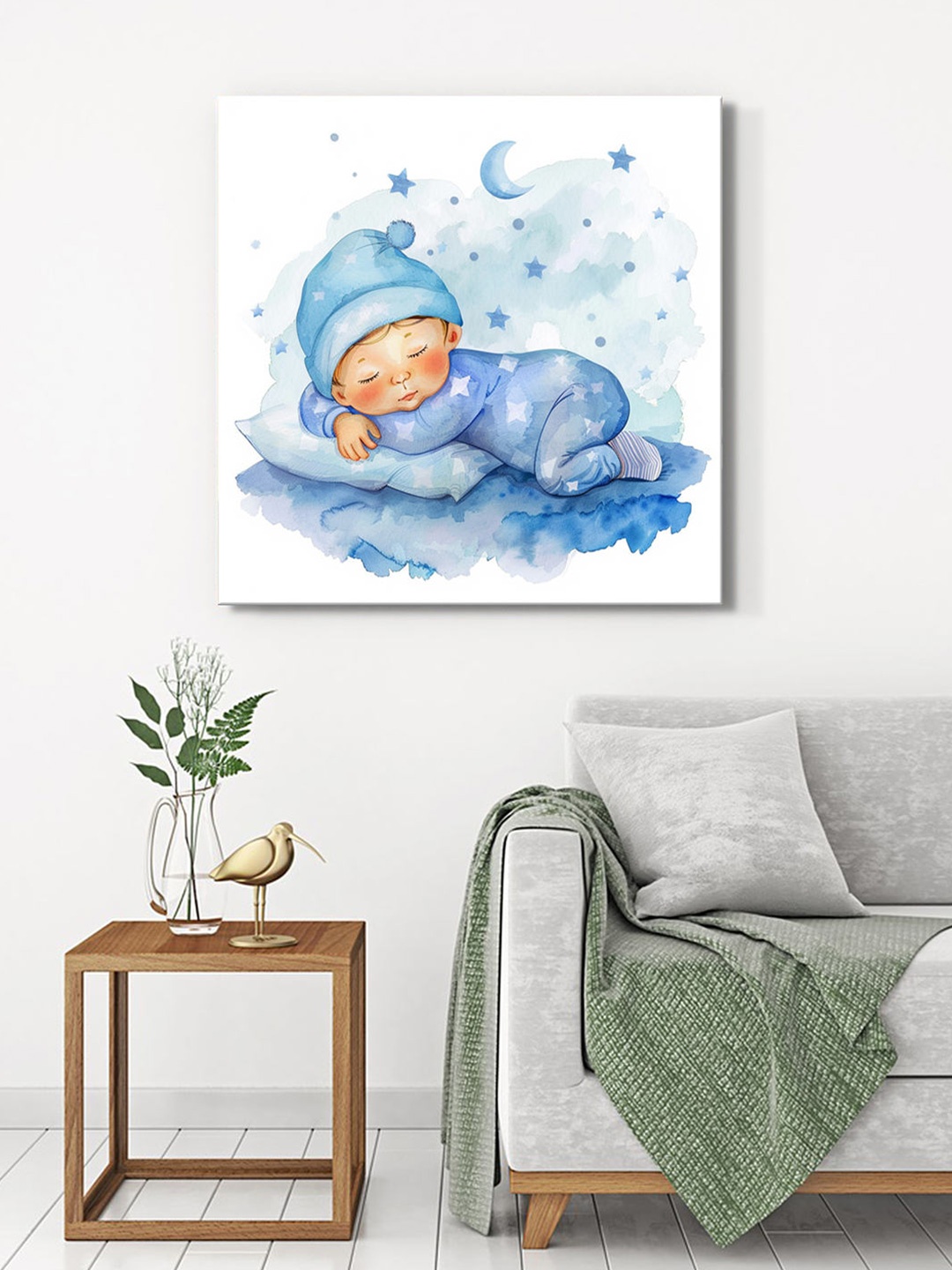 

999Store Blue & White Canvas Abstract Wall Painting