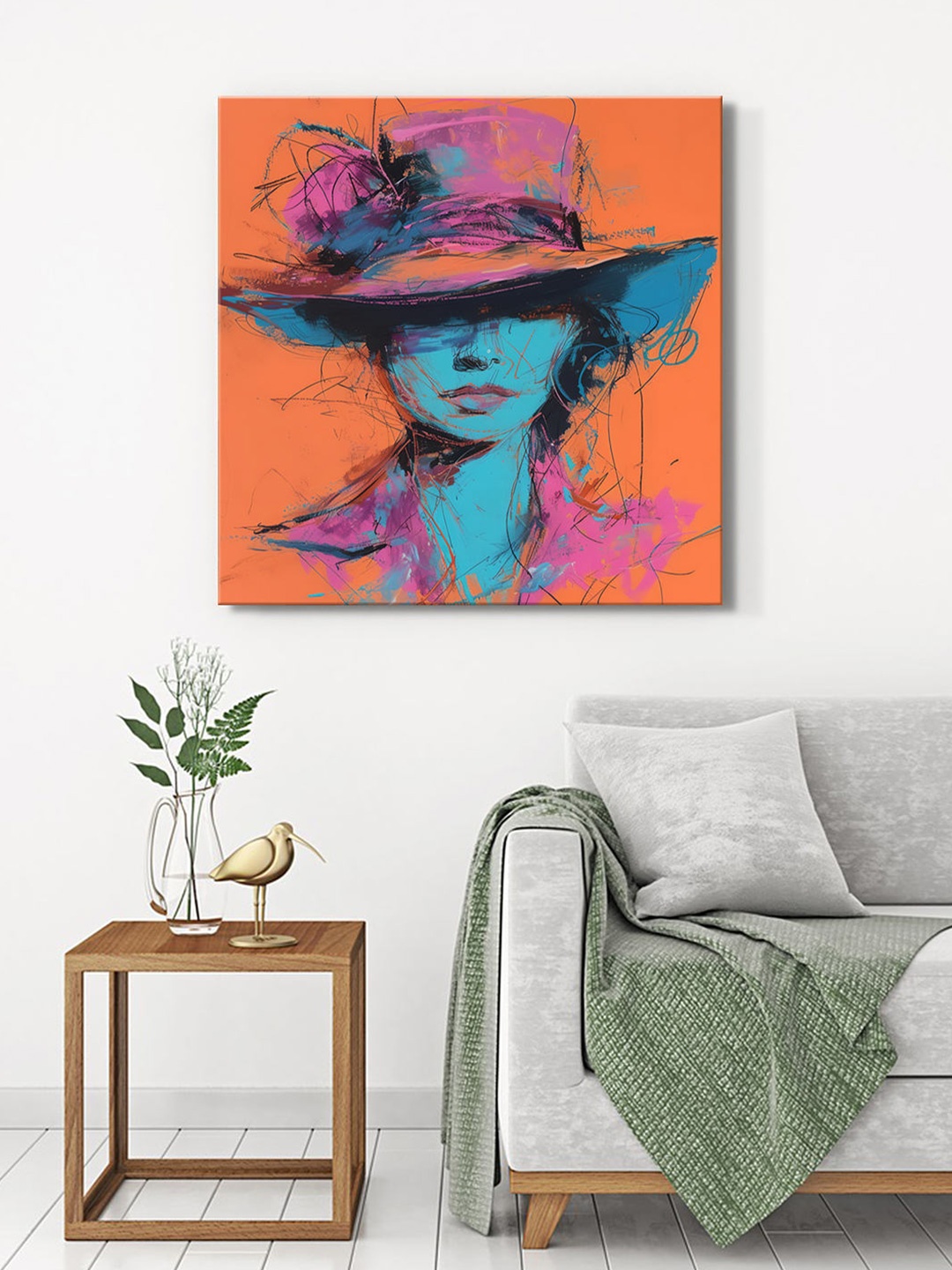 

999Store Orange & Blue Canvas Abstract Wall Painting
