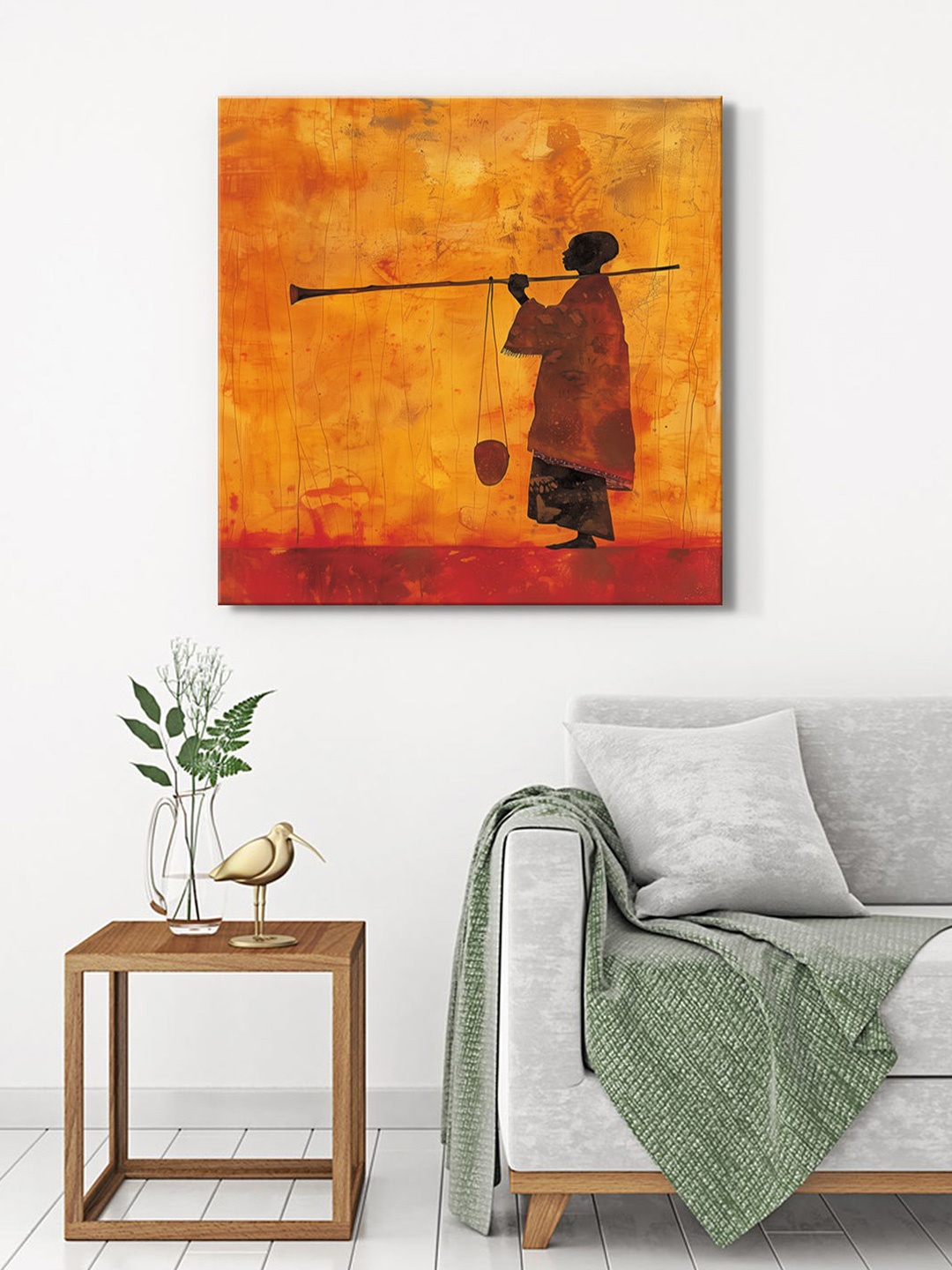 

999Store Yellow & Brown Canvas Abstract Wall Painting