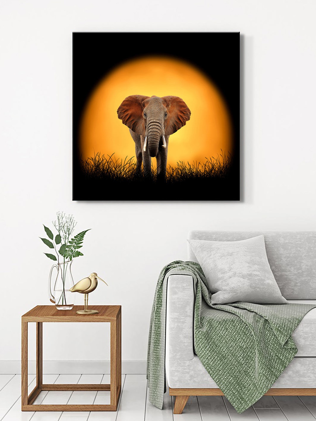 

999Store Black & Yellow Canvas Birds and Animals Wall Painting