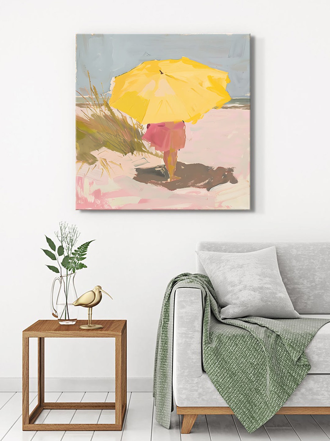 

999Store Yellow & Pink Umbrella Canvas Wall Art