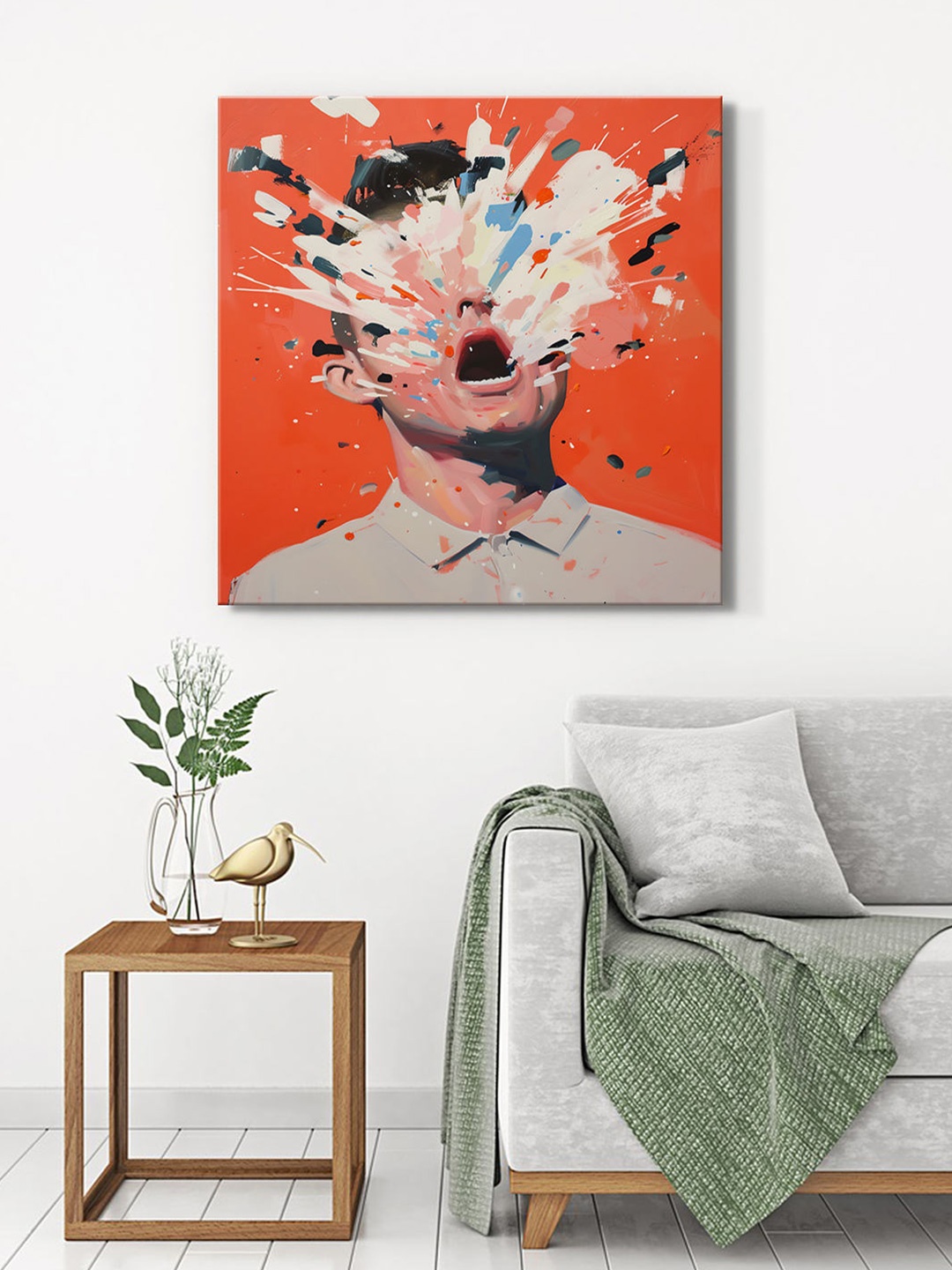 

999Store Orange & White Canvas Abstract Wall Painting