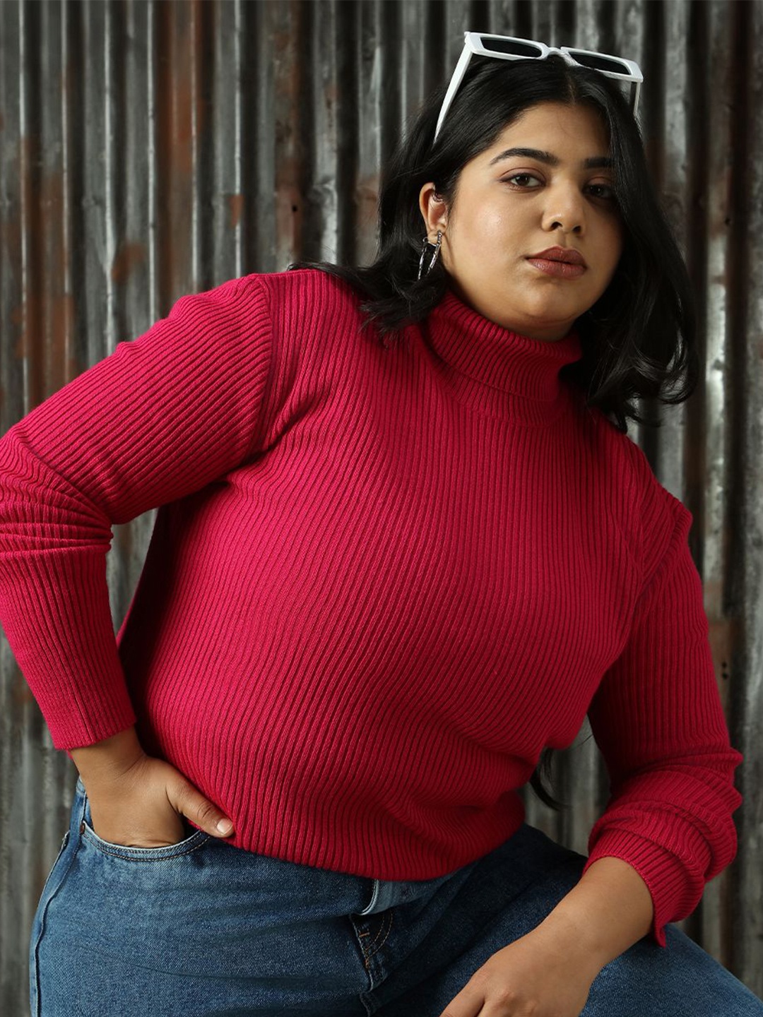 

Freeform By High Star Women Plus Size Ribbed Turtle Neck Pullover, Pink