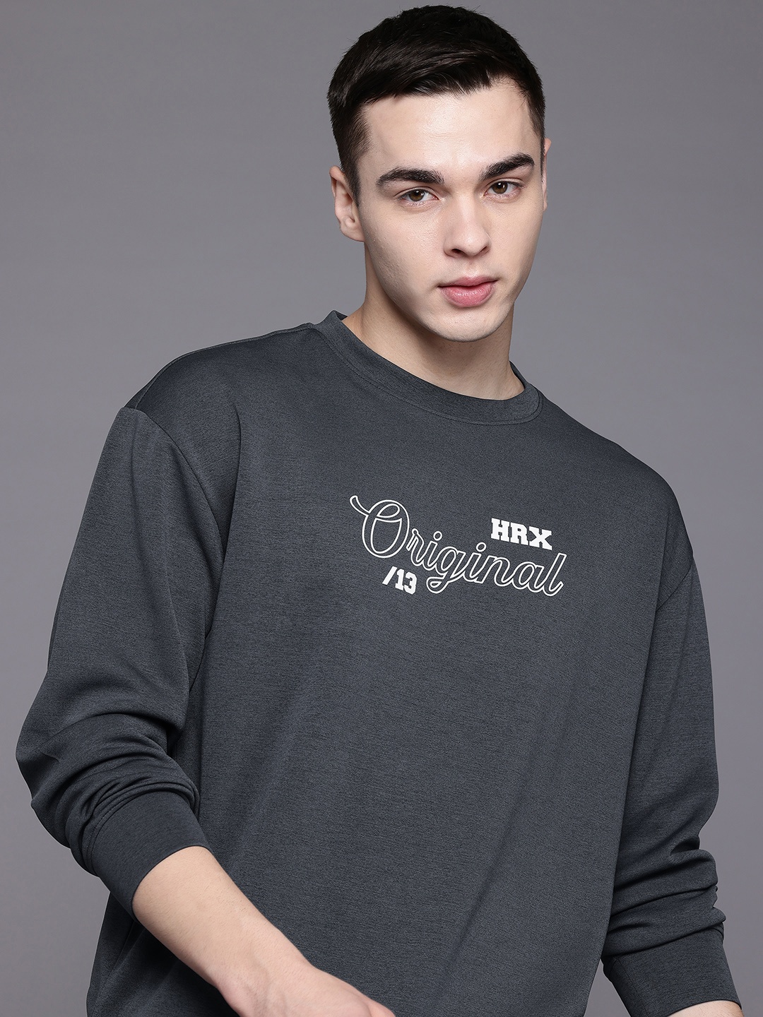 

HRX by Hrithik Roshan Men Printed Rapid Dry Oversized Sweatshirt, Grey