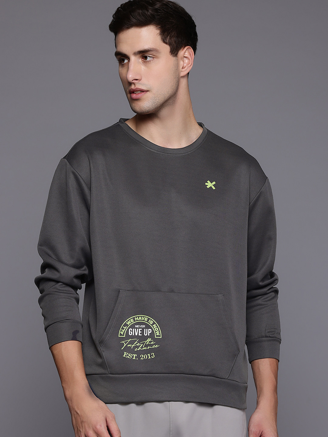 

HRX by Hrithik Roshan Men Printed Oversized Sweatshirt, Charcoal