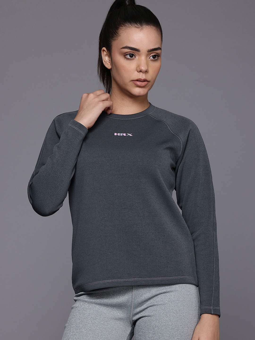 

HRX by Hrithik Roshan Brand Logo Printed Sweatshirt, Grey
