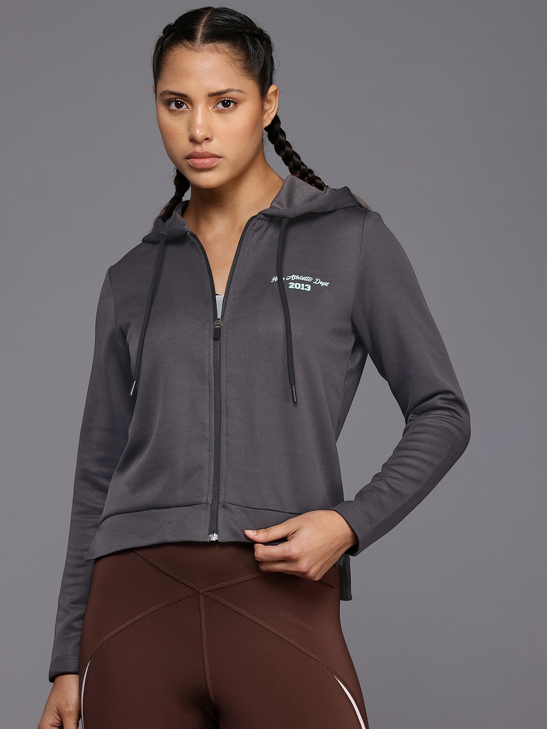 

HRX by Hrithik Roshan Printed Rapid-Dry Hooded Sweatshirt, Charcoal