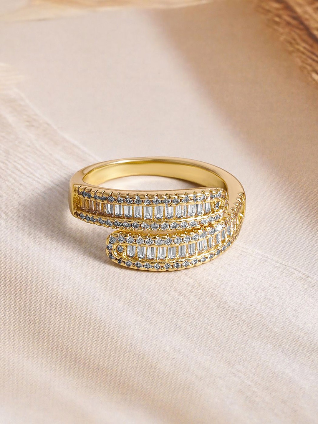 

Rubans 18KT Gold Plated Crystal & Cubic Zicronia Studded Adjustable Finger Ring