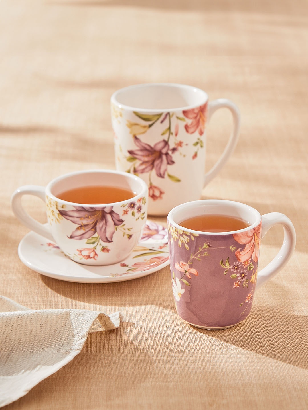

Home Centre White Floral Printed Stoneware Glossy Cup & Saucer- 230ml