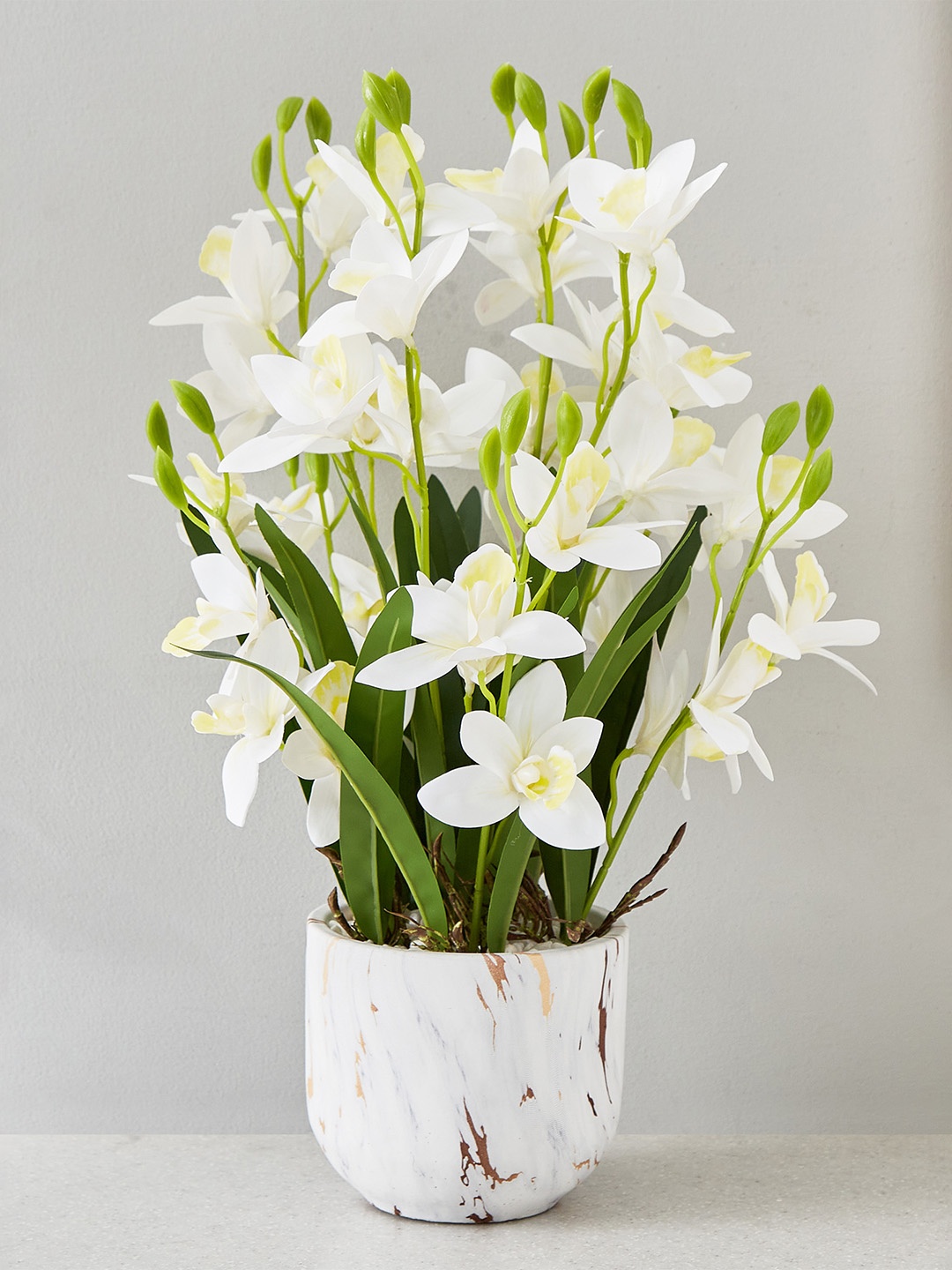 

Home Centre White & Green Orchid Artificial Flower With Pot