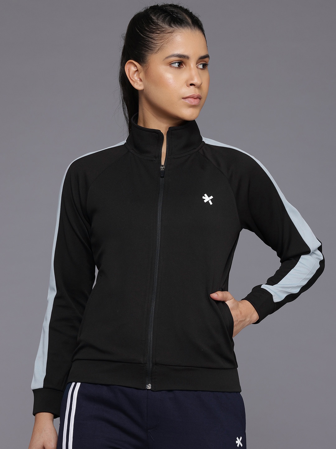 

HRX by Hrithik Roshan Solid Rapid Dry Training or Gym Sporty Jacket with Stripe Detail, Black