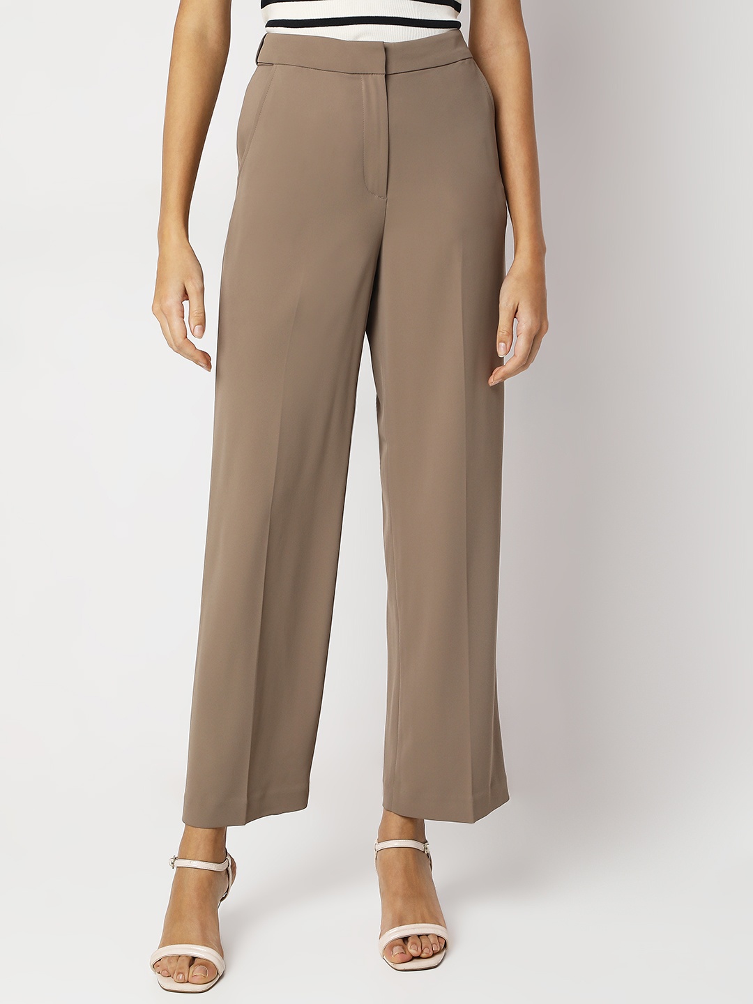 

Vero Moda Women Solid Straight Fit High-Rise Cotton Culottes Trousers, Tan