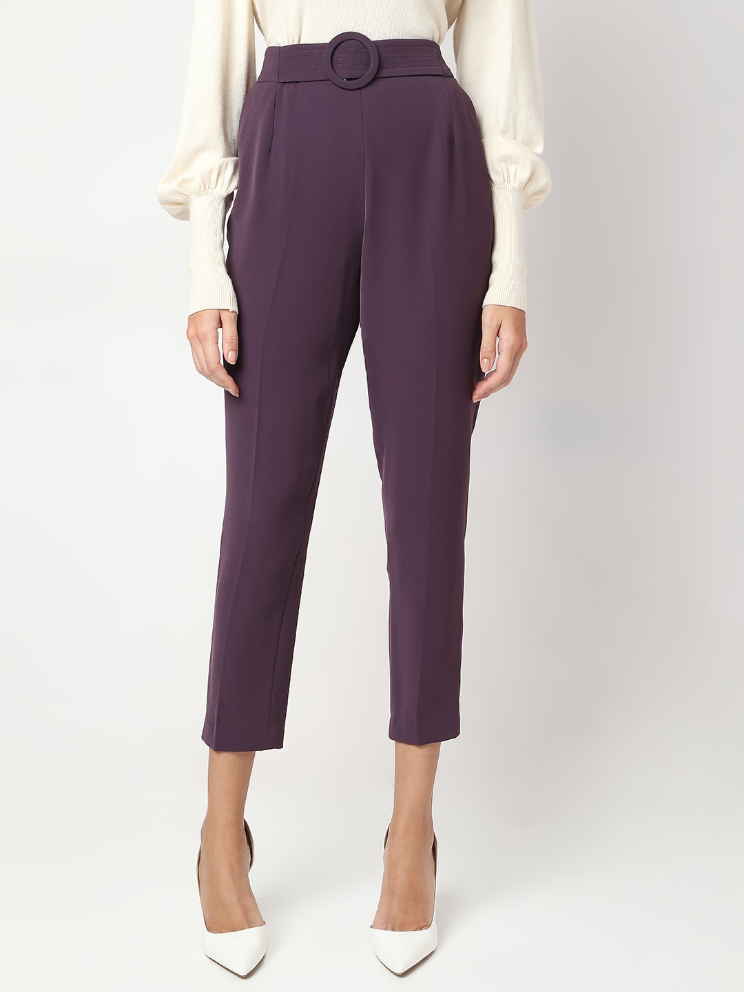 

Vero Moda Women Slim Fit High-Rise Trousers, Purple