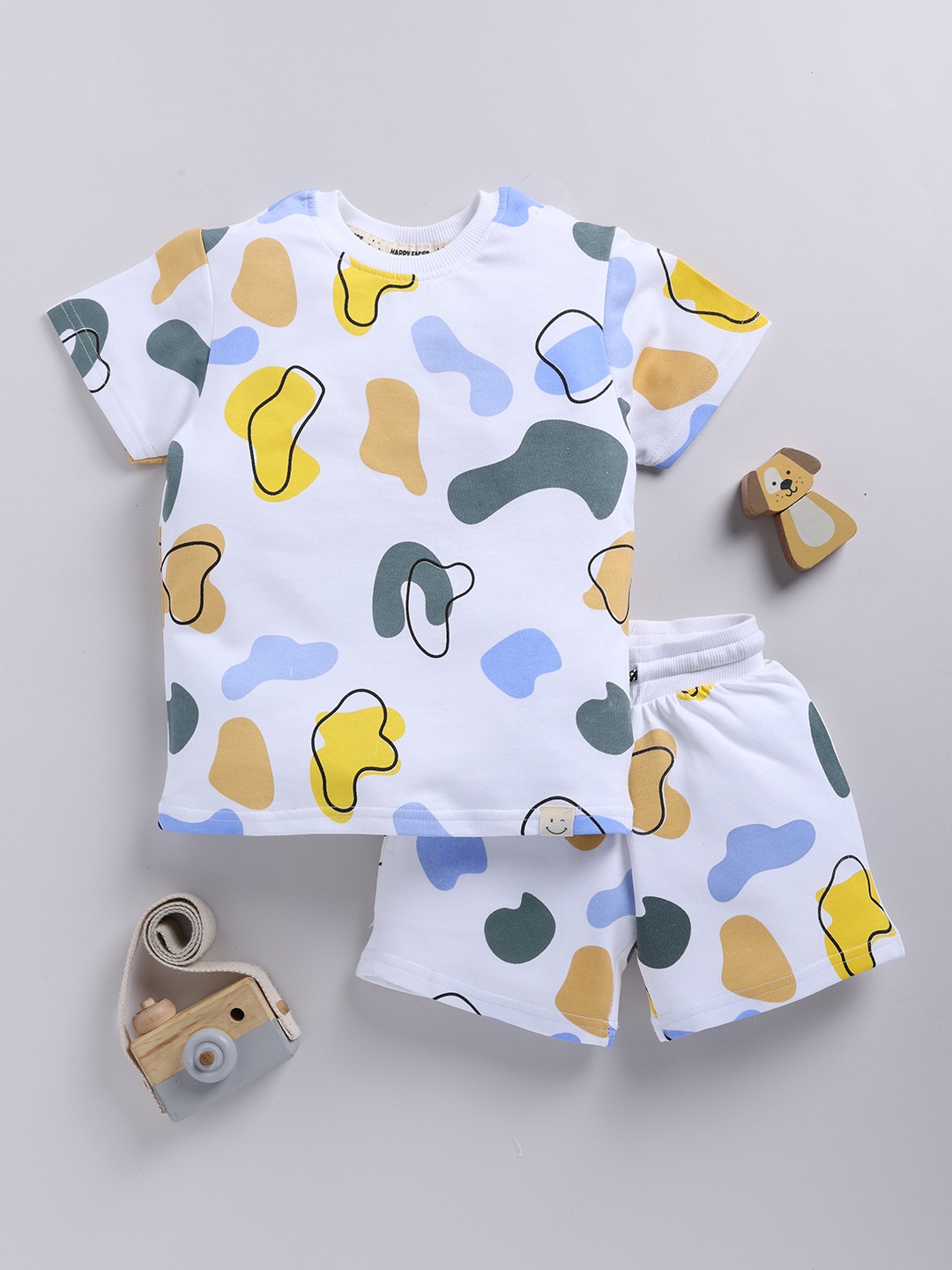 

Happy Faces Boys Pure Cotton Abstract Print T-shirt with Shorts, Teal